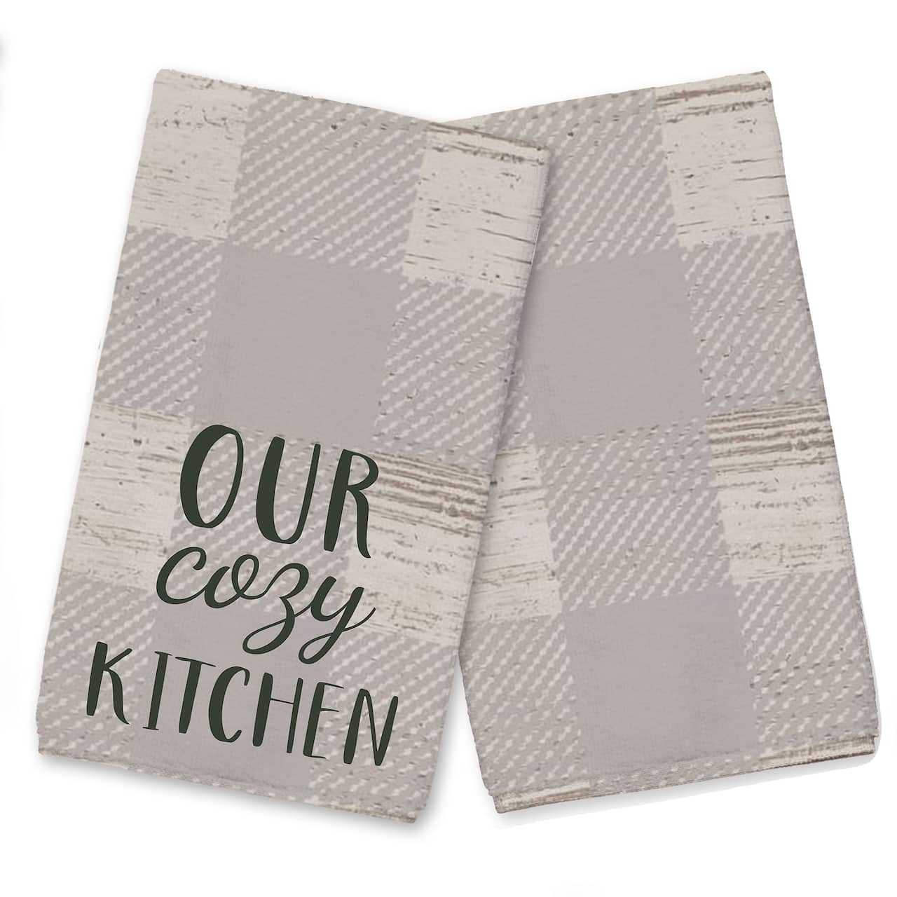 Our Cozy Kitchen Gray Check Tea Towel - Set of 2
